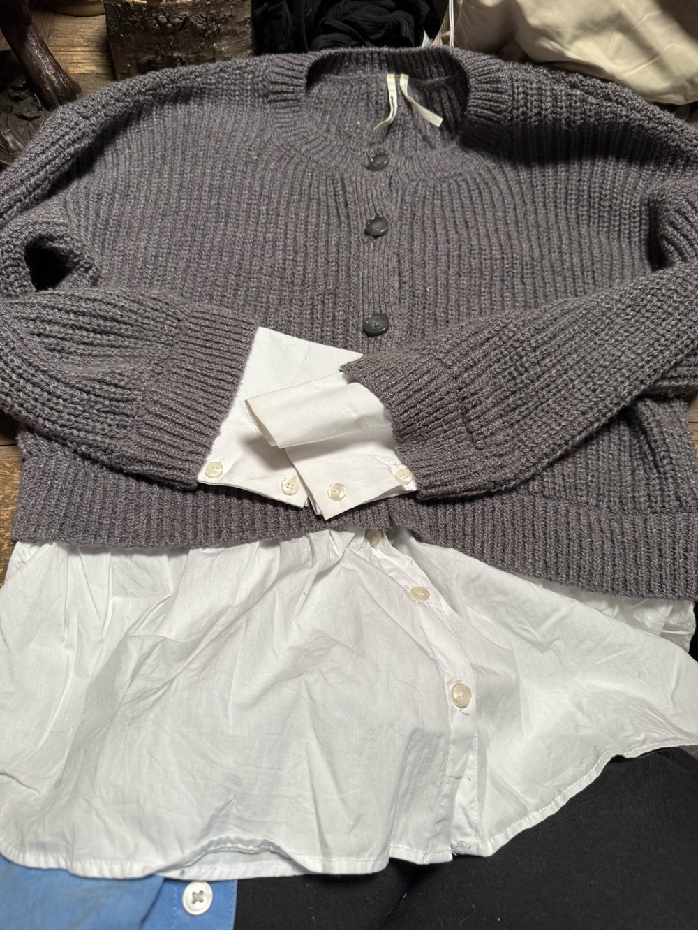 Anthropologie Charcoal Ribbed Button-Front Cardigan